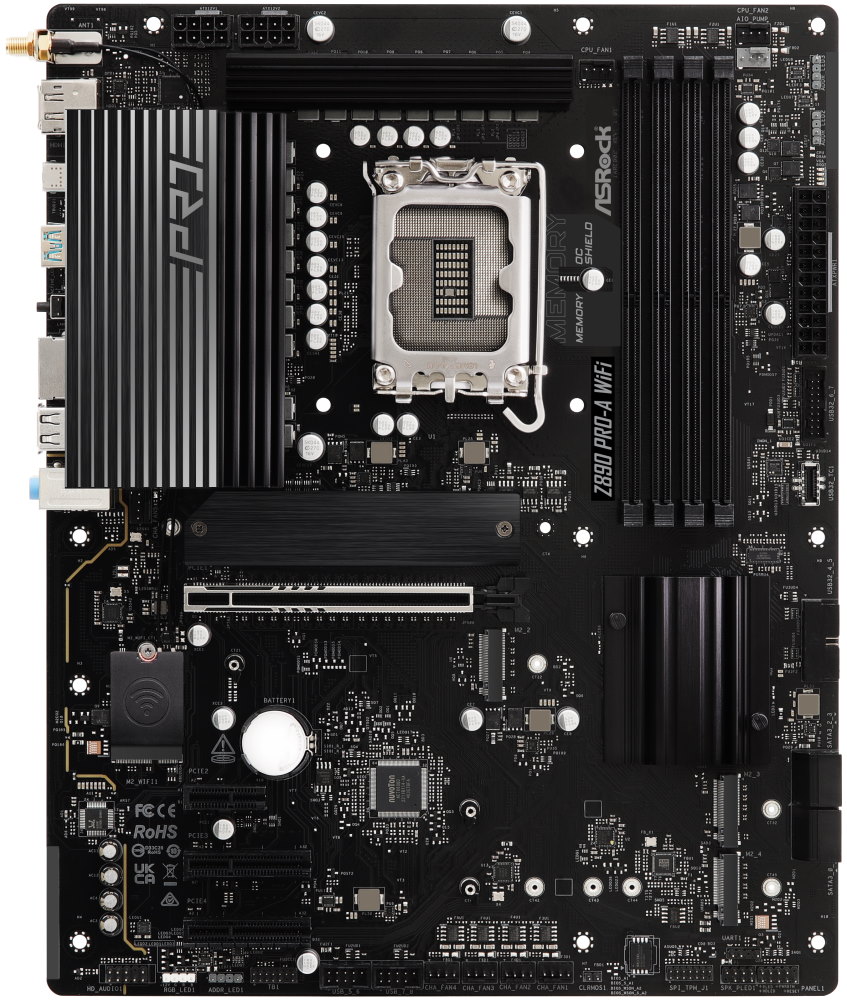 ASRock Z890 Pro-A WiFi / Intel Z890 / LGA1851 / 4x DDR5 / 4x M.2 / HDMI / DP / Thunderbolt 4 / USB-C / WiFi / ATX